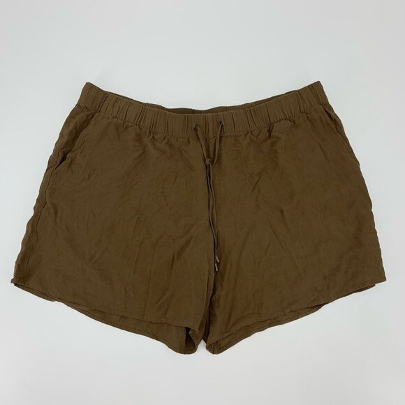Eileen Fisher Brown Tencel Crepe Shorts Elastic Drawstring Waist Womens XL - Picture 1 of 4